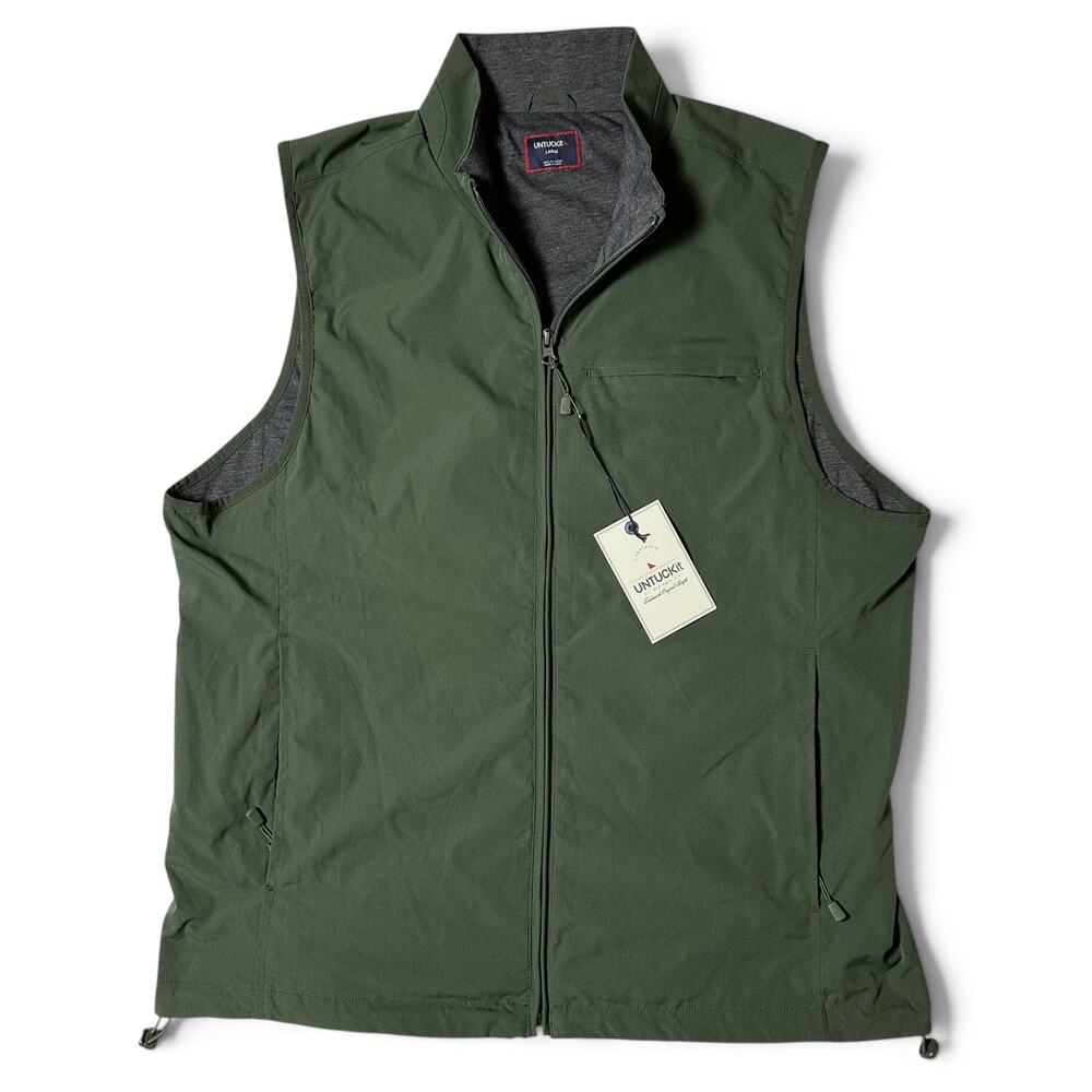 UNTUCKit Inman Golf Performance Vest Mens Size L Green Zip Pockets NWT